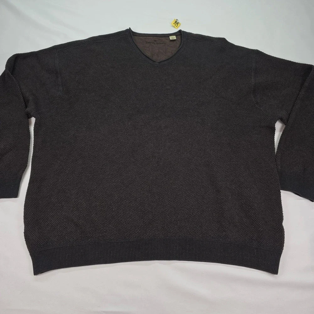 Tommy Bahama Mens XXL‎ V-Neck Sweater Brown Cotton Wool Blend Textured Knit
